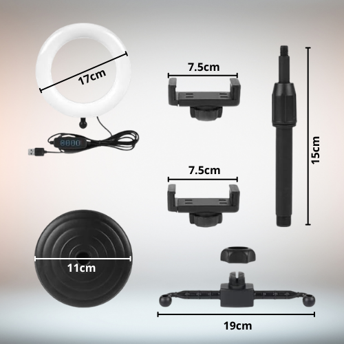 ARO DE LUZ LED CON DOBLE SOPORTE PARA CELULAR