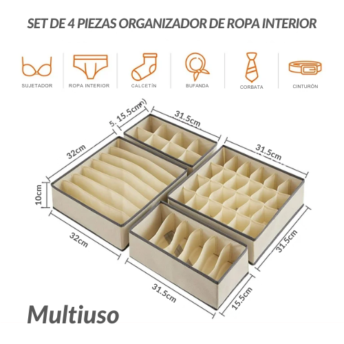 SET DE 4 ORGANIZADORES DE ROPA INTERIOR